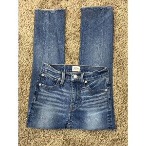 J.Crew Billie Demi Boot Crop Jeans Size 24 Raw Hem Dark Wash